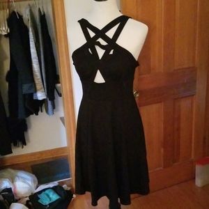 KILLSTAR Pentagram Harness Black Skater Dress